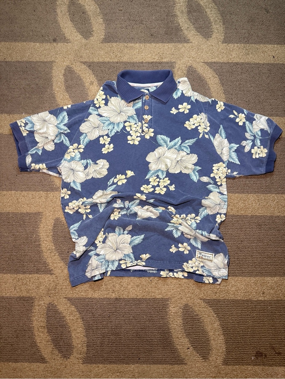 Vintage Tommy Bahama Floral Hawaiian Polo Shirt Men’s Medium Blue 100% Cotton